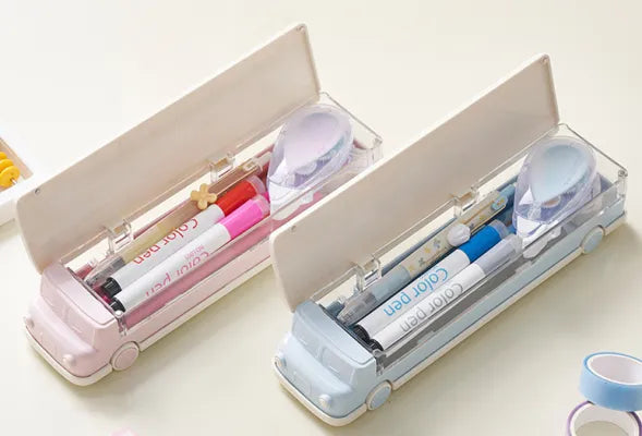 Bus-Shaped Double Layer Magnet Storage Box (Pink)