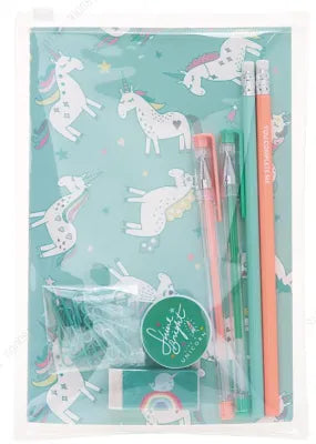 Mint Green Series Stationery Set (2 Gel Pens, 2 Pencils, 1 Eraser, 1 Sharpener, 1 A5 Stitch-bound Book, Paper Clips)