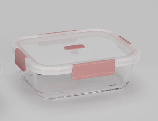 Rectangular Glass Food Storage Container (640mL)(Pink)