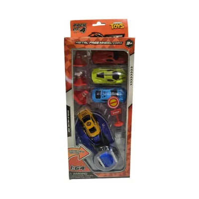 Miniso Free Wheel Cars Pack of 4 With Launcher(YL+BL+GR+RD)