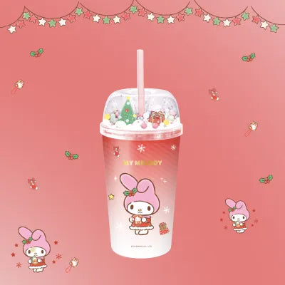 Sanrio?ÿcharacters?ÿChristmas?ÿCollection Micro Landscape Plastic Tumbler with Straw (480mL)(My Melody)
