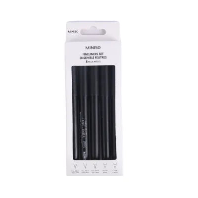 5 Black Fineliners Set (Round, 1.0mm, Chisel, 0.5mm, 0.2mm)