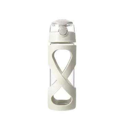 Hourglass Design High Borosilicate Glass Water Bottle (500mL)(White)