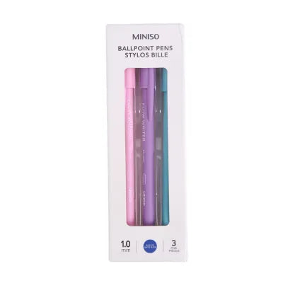 0.7mm Thin Barrel Ballpoint Pens 3 pcs(Pink & Purple & Blue Barrel,Blue Ink)