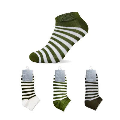 Classic Striped Odor Control Men's Ankle Socks 3 Pairs (Green)