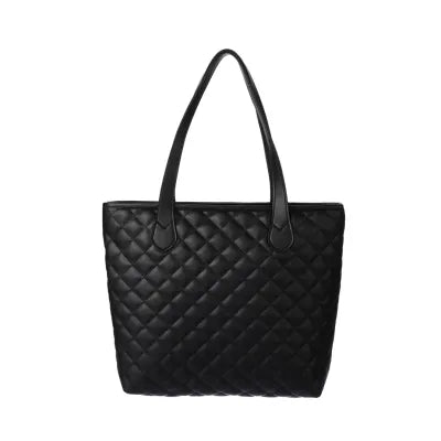 Classic Diamond Pattern Quilted Shoulder Tote Bag(Black)