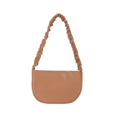 Pleated Half Moon Shoulder Bag(Brown)