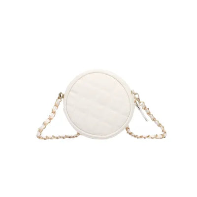 Diamond Pattern Quilted Round Mini Crossbody Bag(White)