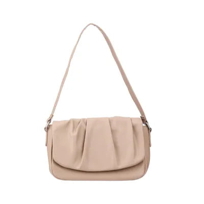 Soft Pleated Flap Shoulder Bag(Khaki)