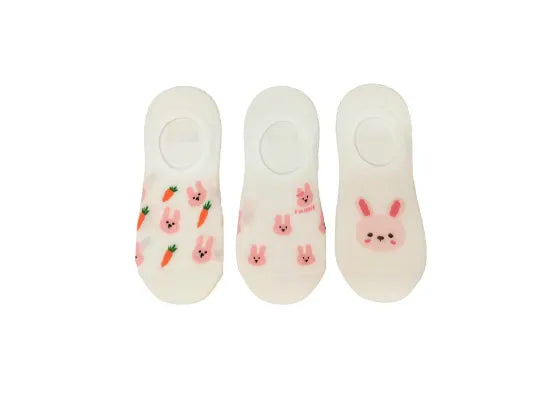 Animal Series Bunny No-Show Socks (3 Pairs)(White)