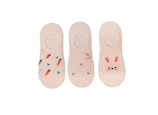 Animal Series Bunny No-Show Socks (3 Pairs)(Pink)
