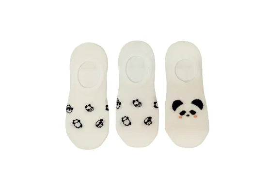 Animal Series Panda No-Show Socks (3 Pairs)(White)
