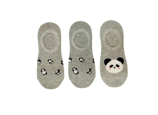 Animal Series Panda No-Show Socks (3 Pairs)(Gray)