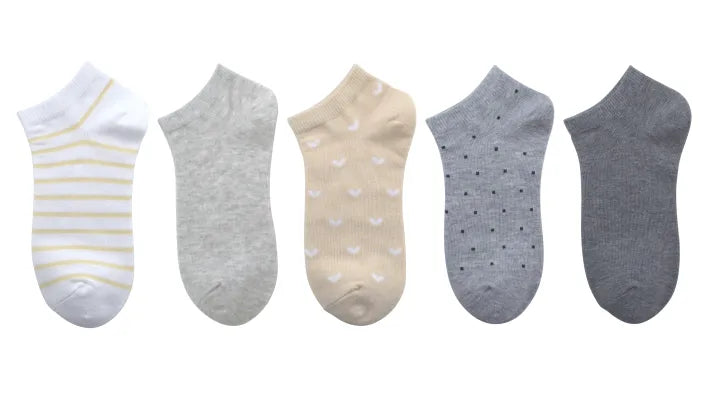 Women's Ankle Socks (5 Pairs)(Yellow & Gray)