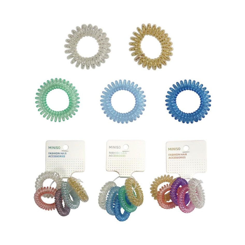 Solid Color Beaded Spiral Hair Tie (5 pcs)