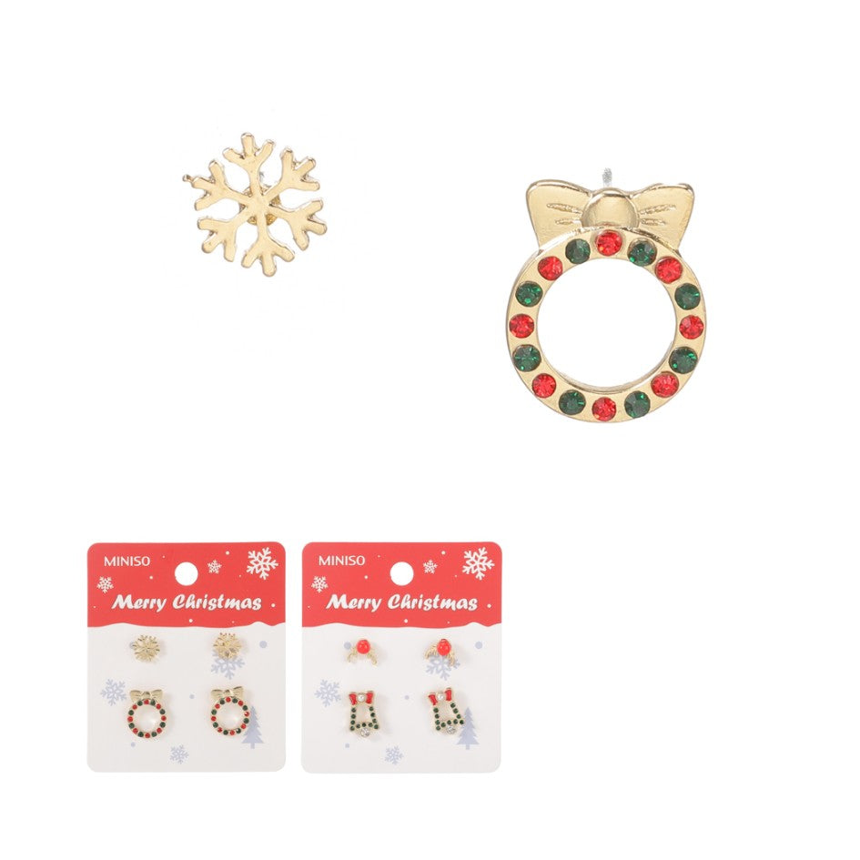 Christmas Series Snowflake Bell Stud Earrings (2 Pairs)