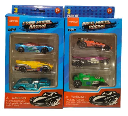 Miniso Free Wheel Cars Pack of 3(OR+GR+PP)